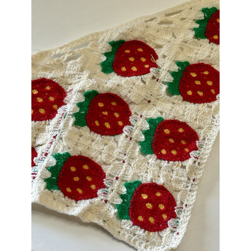 Handmade Crochet Strawberry Bandana Hair Scarf Cottagecore Vintage Head Kerchief